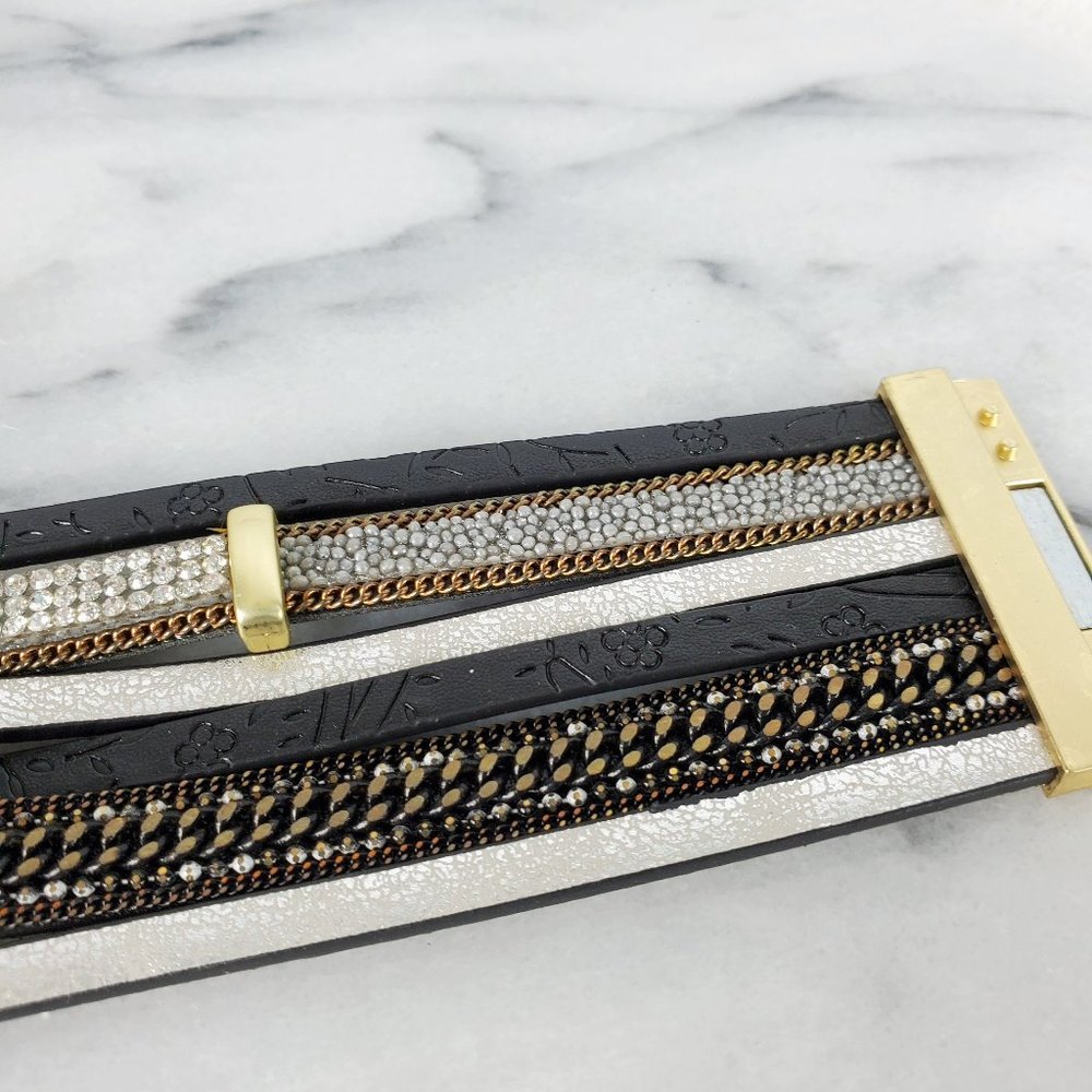 Layered w Crystal Wrap Cuff Magnetic Bracelet - Picture 7 of 7